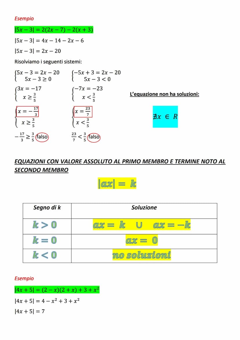 EQUAZIONI E DISEQUAZIONI CON VALORE
ASSOLUTO O MODULO
DEFINIZIONE DI VALORE ASSOLUTO
Da cui:
Avremo:
=
(x = k
20
|x| = k
{²x
Avremo 2 sistem