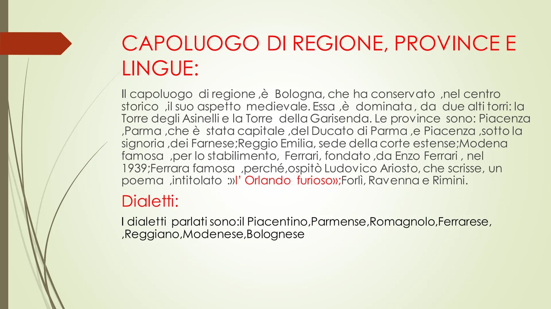 L' EMILIA ROMAGNA
-
Autore: Cimmino Alessio. I CONFINI:
L' Emilia Romagna, è una
regione, dell'Italia
settentrionale.Confina: a
nord ,con Lo