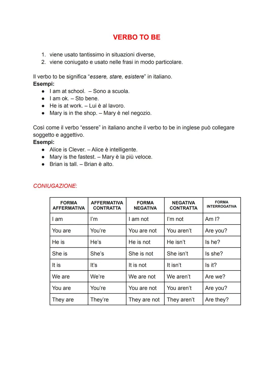 1. viene usato tantissimo in situazioni diverse,
2. viene coniugato e usato nelle frasi in modo particolare.
Il verbo to be significa "esser