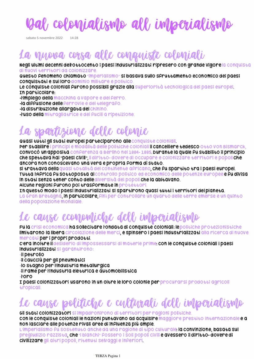 Dal colonialismo all imperialismo
sabato 5 novembre 2022 14:28
La nuova corsa alle conquiste coloniali
Negli ultimi decenni dell'ottocento i