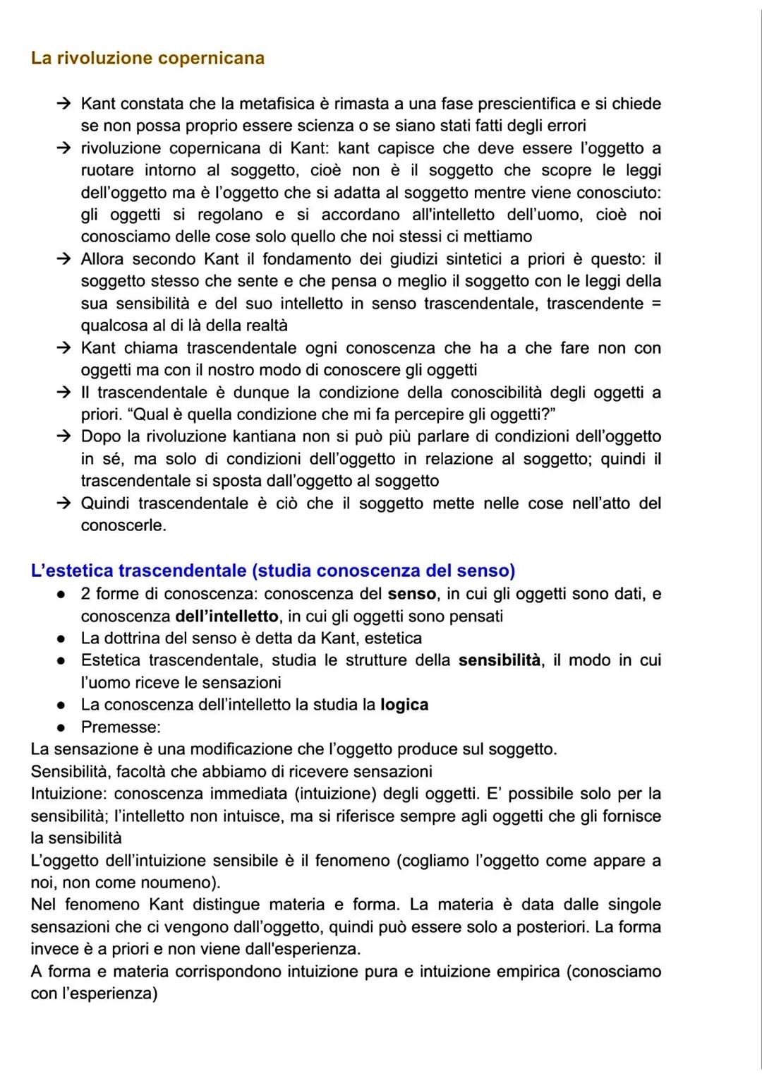 La grande luce del 1769
1. Kant vuole stabilire la differenza tra conoscenza sensibile e conoscenza
intelligibile
2. La prima è costituita d