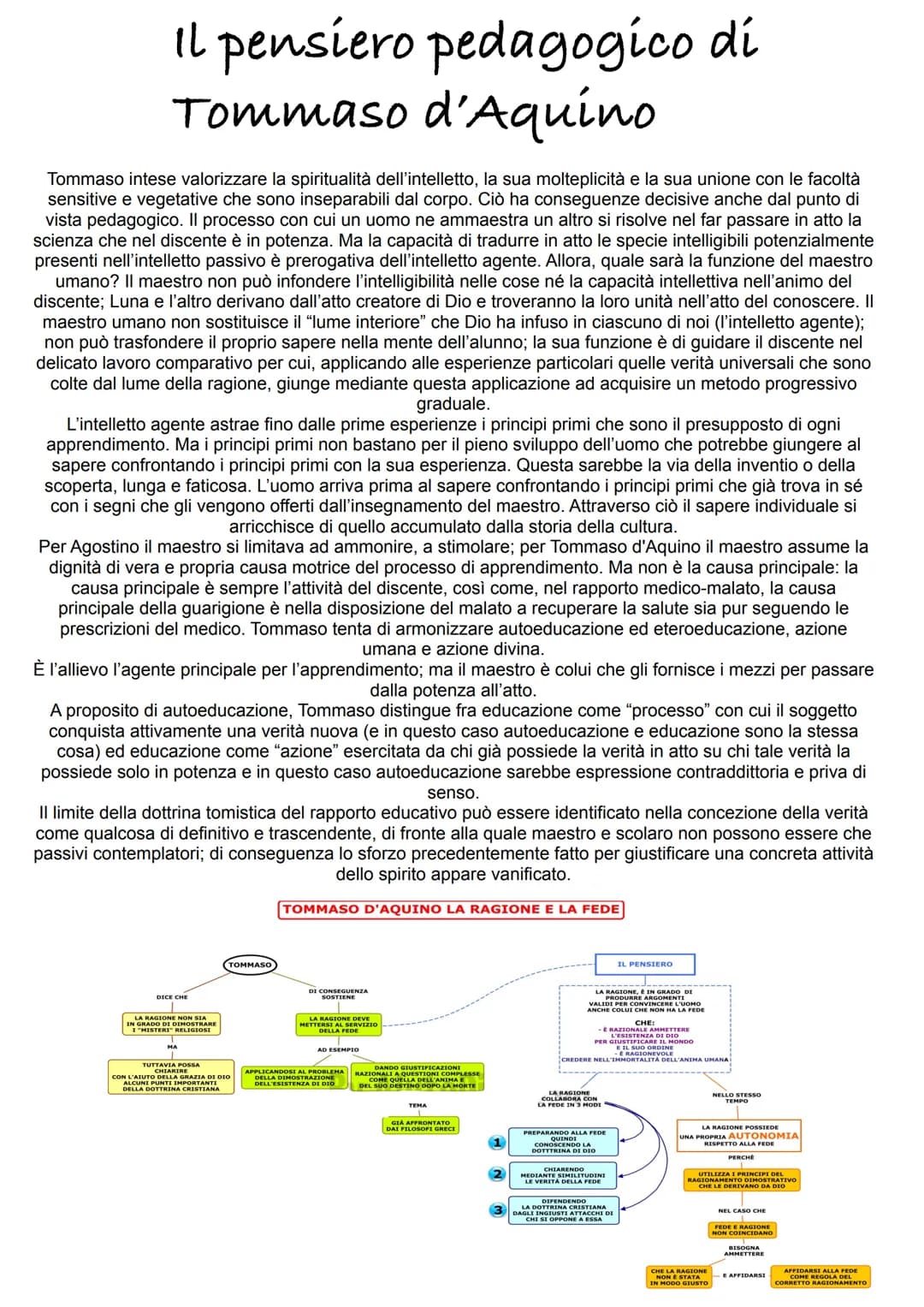 Il pensiero pedagogico di
Tommaso d'Aquino
Tommaso intese valorizzare la spiritualità dell'intelletto, la sua molteplicità e la sua unione c