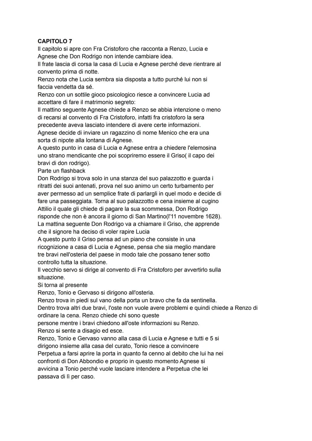 CAPITOLO 7
Il capitolo si apre con Fra Cristoforo che racconta a Renzo, Lucia e
Agnese che Don Rodrigo non intende cambiare idea.
Il frate l