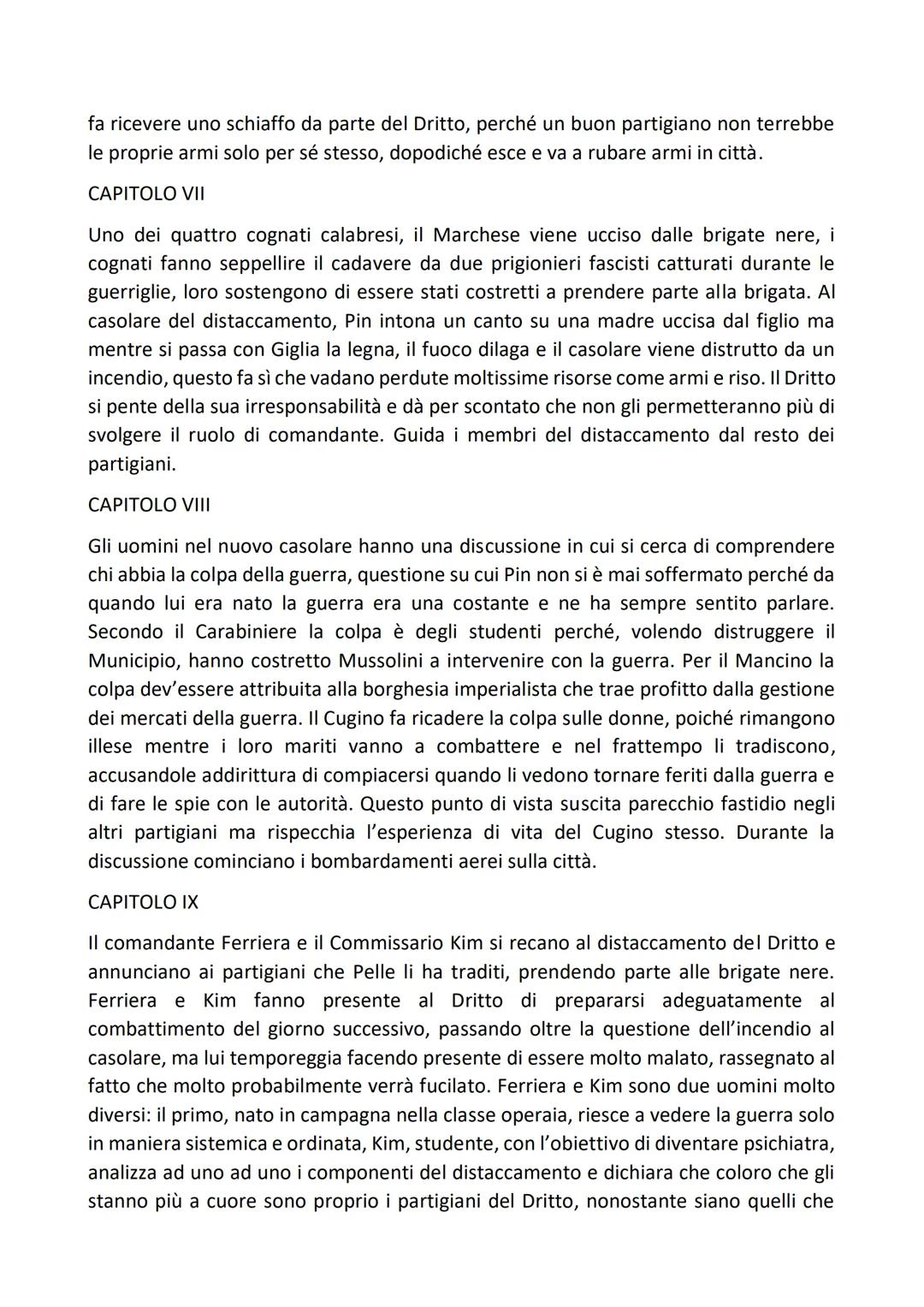 IL SENTIERO DEI NIDI DI RAGNO - RIASSUNTO PER CAPITOLI
CAPITOLO I
Pin è il protagonista, un bambino orfano in quanto la madre è morta e il p