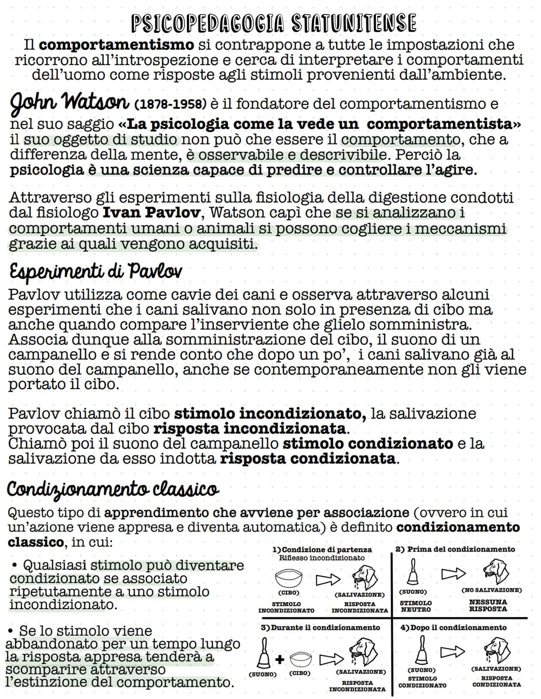PSICOPEDAGOGIA
STATUNITENSE
Il comportamentismo si contrappone a tutte le impostazioni che
ricorrono all'introspezione e cerca di interpreta