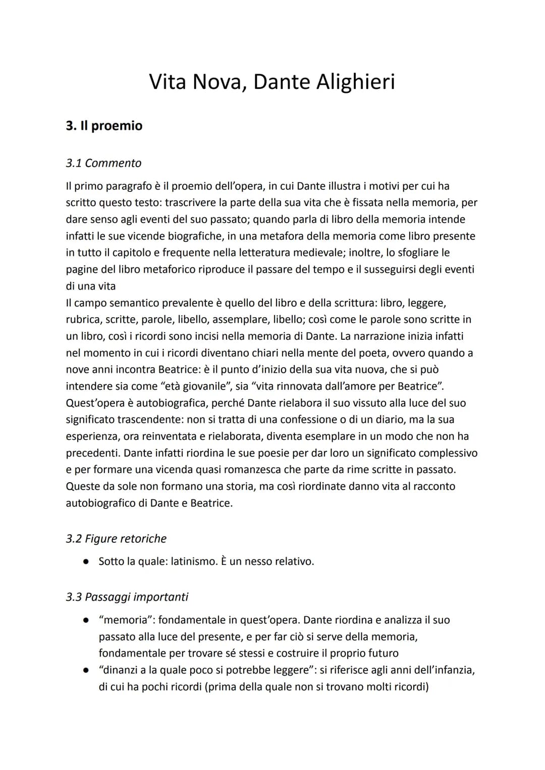 3. Il proemio
Vita Nova, Dante Alighieri
3.1 Commento
Il primo paragrafo è il proemio dell'opera, in cui Dante illustra i motivi per cui ha
