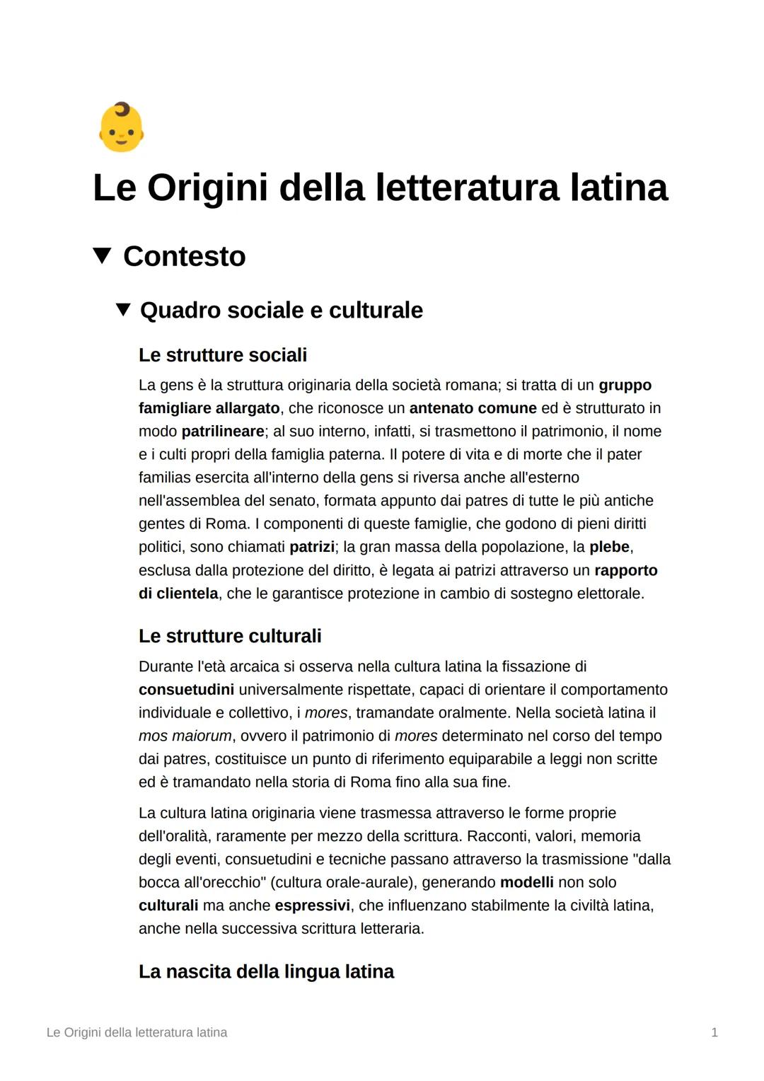 Le Origini della letteratura latina
Contesto
▾ Quadro sociale e culturale
Le strutture sociali
La gens è la struttura originaria della socie