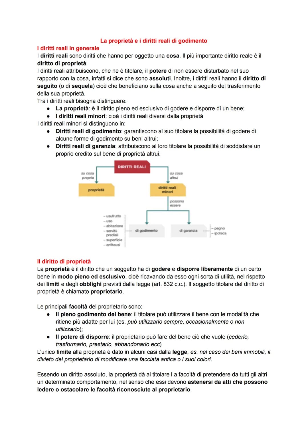 La proprietà e i diritti reali di godimento
I diritti reali in generale
I diritti reali sono diritti che hanno per oggetto una cosa. Il più 