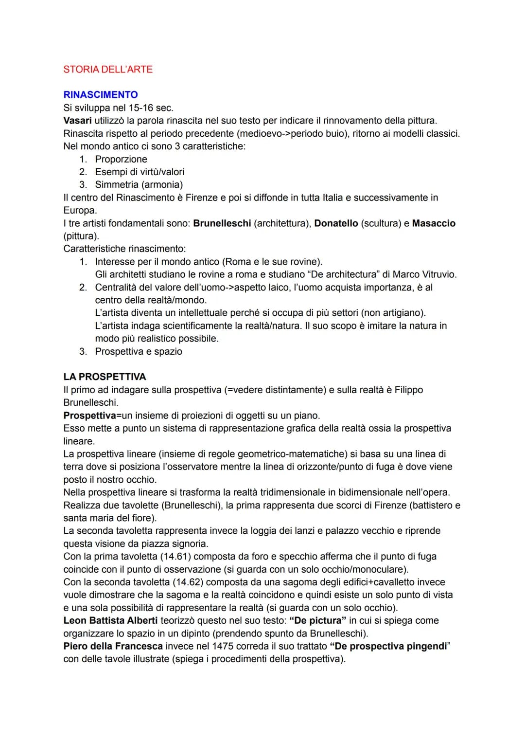 STORIA DELL'ARTE
RINASCIMENTO
Si sviluppa nel 15-16 sec.
Vasari utilizzò la parola rinascita nel suo testo per indicare il rinnovamento dell