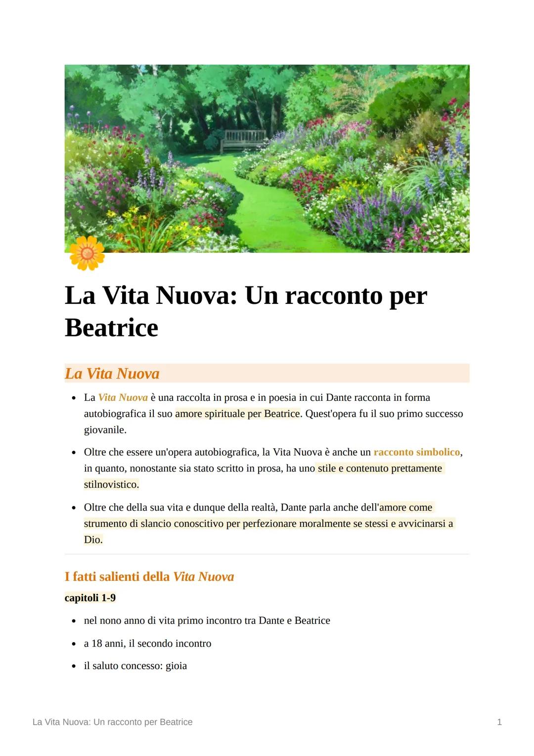 # La Vita Nuova: Un racconto per
Beatrice

## La Vita Nuova

- La Vita Nuova è una raccolta in prosa e in poesia in cui Dante racconta in fo