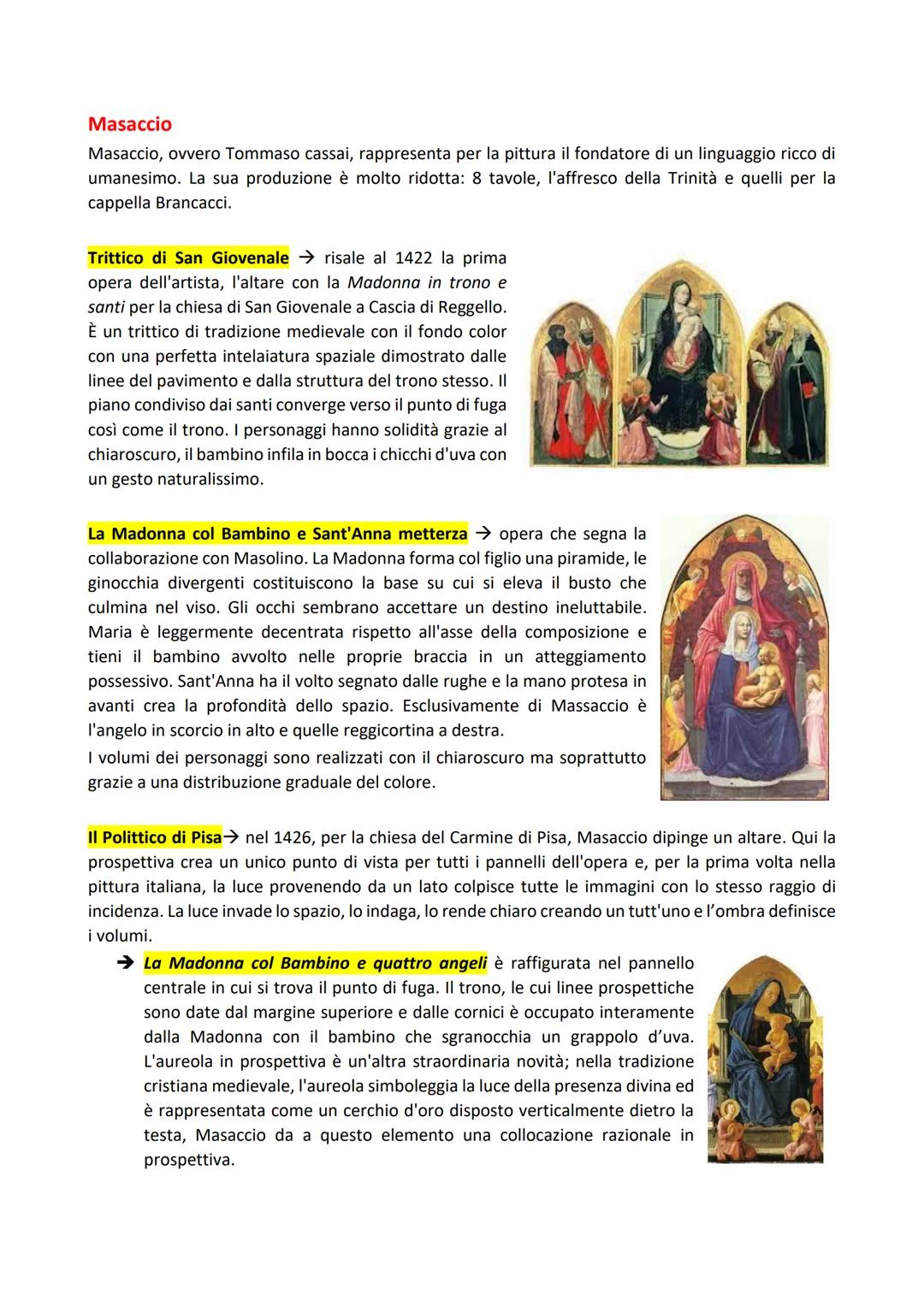 # Masaccio

Masaccio, ovvero Tommaso cassai, rappresenta per la pittura il fondatore di un linguaggio ricco di
umanesimo. La sua produzione 