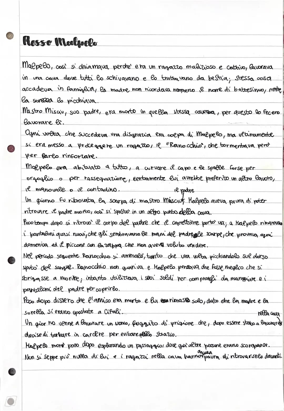 Rosso Malpelo
Malpelo, così si chiamqua perche' era un ragazzo malizioso e cattivo, lavorava
in una cava dove tutti lo schivavano e lo tratt