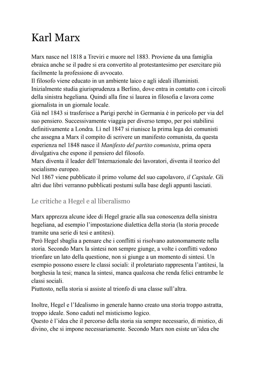 Karl Marx
Marx nasce nel 1818 a Treviri e muore nel 1883. Proviene da una famiglia
ebraica anche se il padre si era convertito al protestant