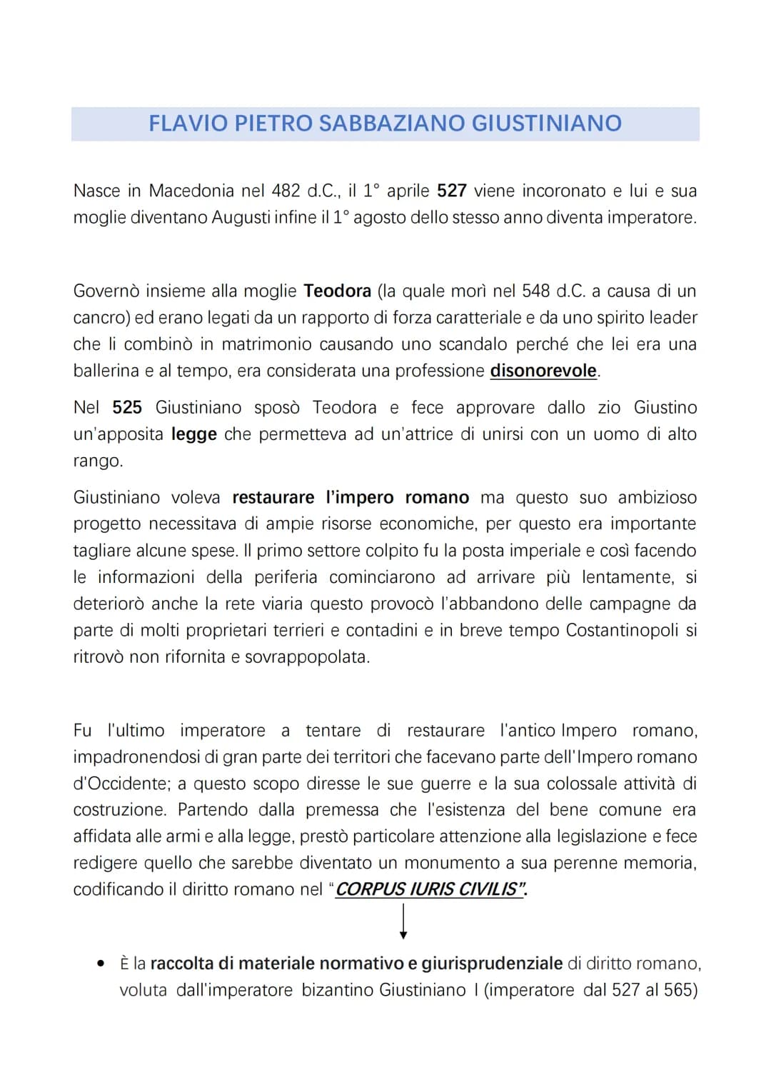 FLAVIO PIETRO SABBAZIANO GIUSTINIANO
Nasce in Macedonia nel 482 d.C., il 1° aprile 527 viene incoronato e lui e sua
moglie diventano Augusti