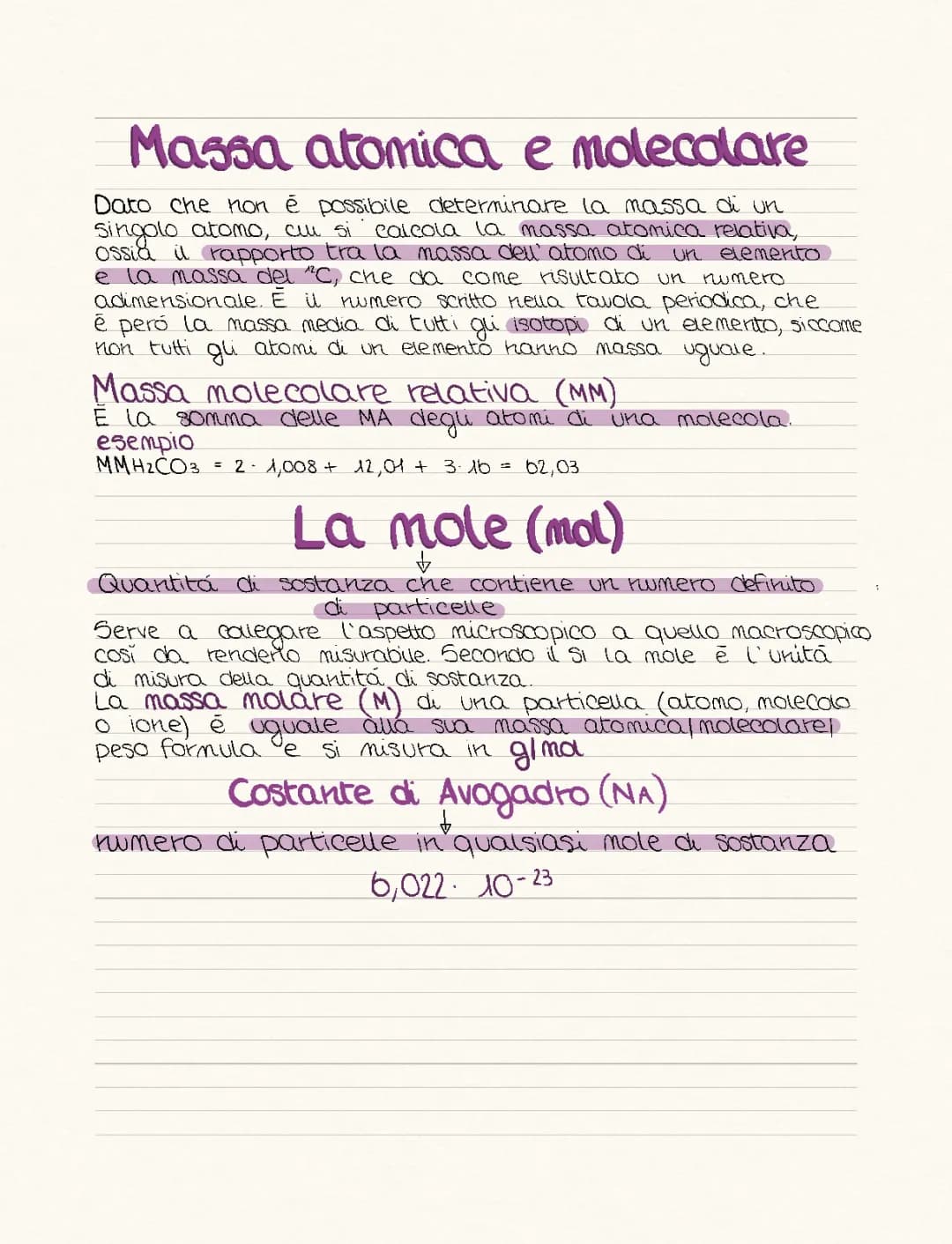 La mole e i calcoli con le moli