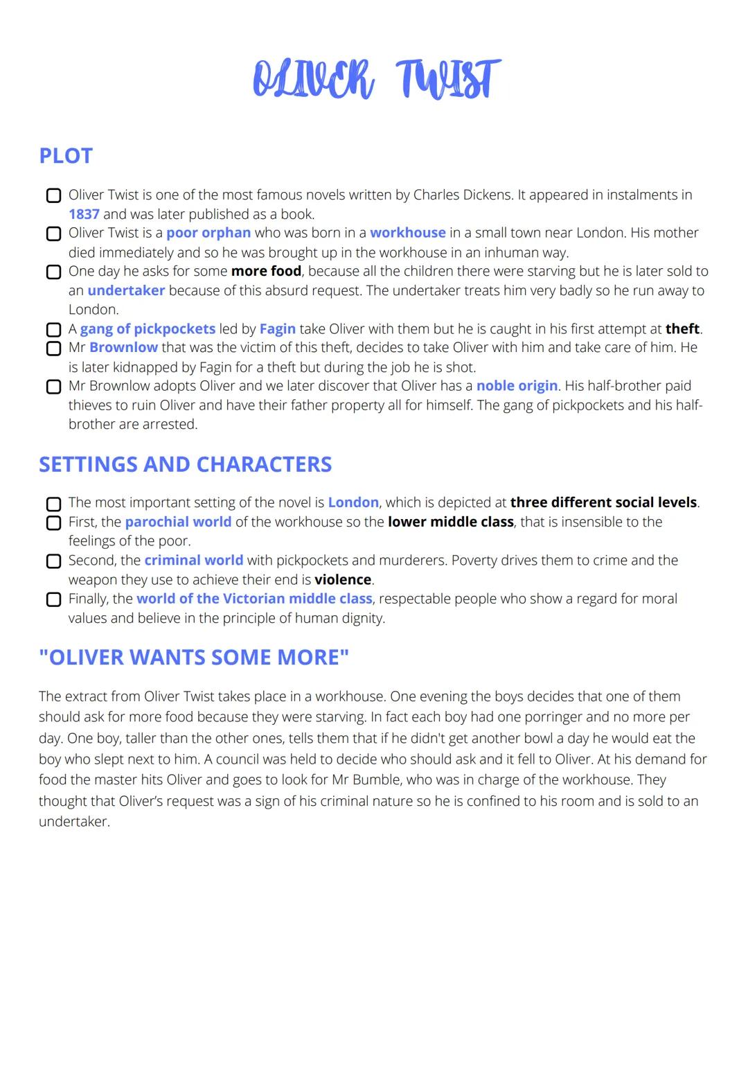 OLIVER
0
TWIST
PLOT
O Oliver Twist is one of the most famous novels written by Charles Dickens. It appeared in instalments in
1837 and was l