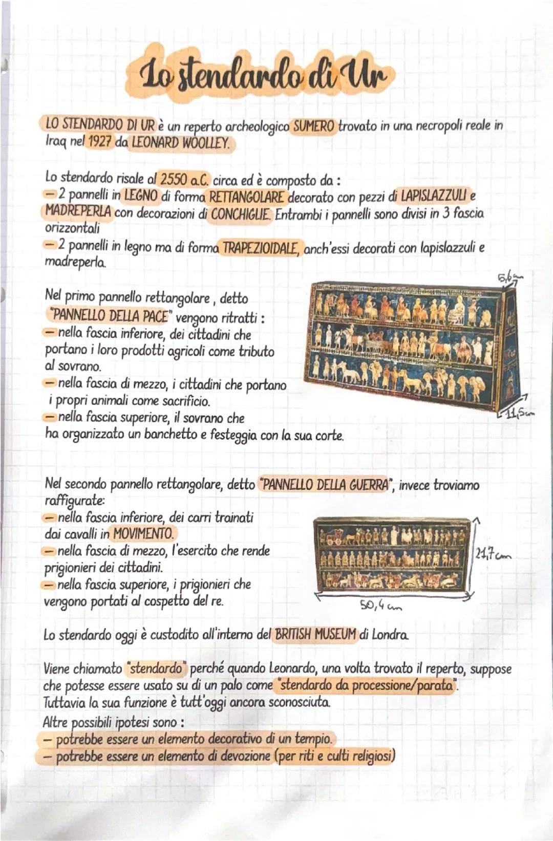 Lo stendardo di Ur
LO STENDARDO DI UR è un reperto archeologico SUMERO trovato in una necropoli reale in
Iraq nel 1927 da LEONARD WOOLLEY.
L