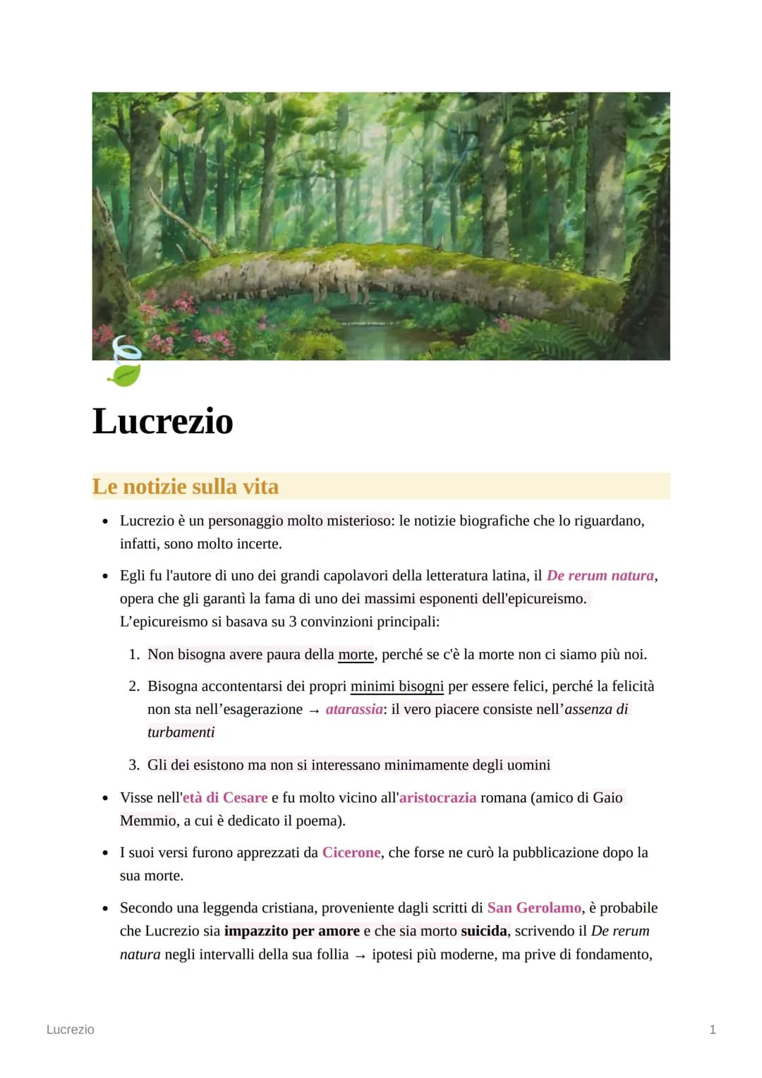 Lucrezio
Le notizie sulla vita
• Lucrezio è un personaggio molto misterioso: le notizie biografiche che lo riguardano,
infatti, sono molto i
