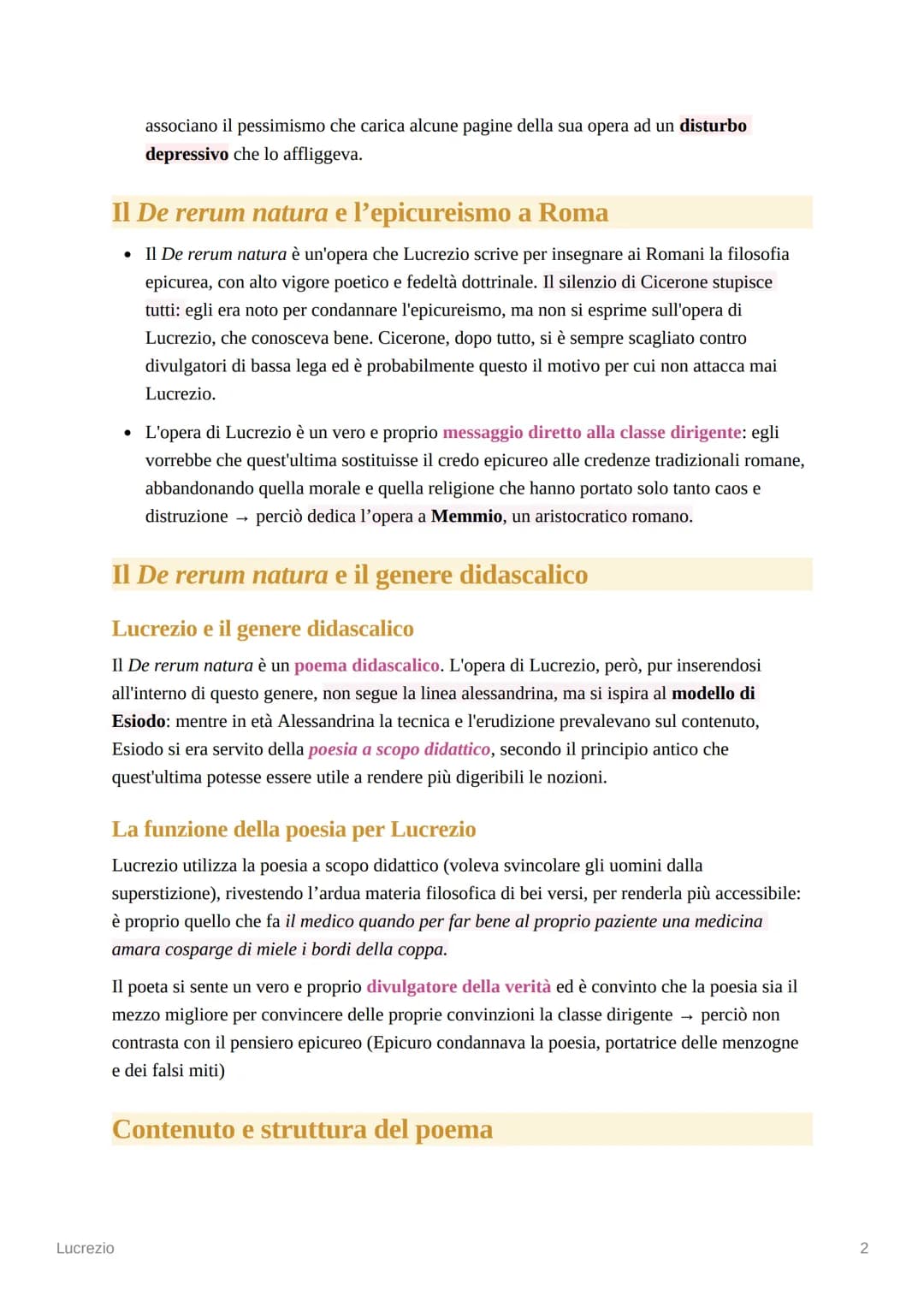 Lucrezio
Le notizie sulla vita
• Lucrezio è un personaggio molto misterioso: le notizie biografiche che lo riguardano,
infatti, sono molto i