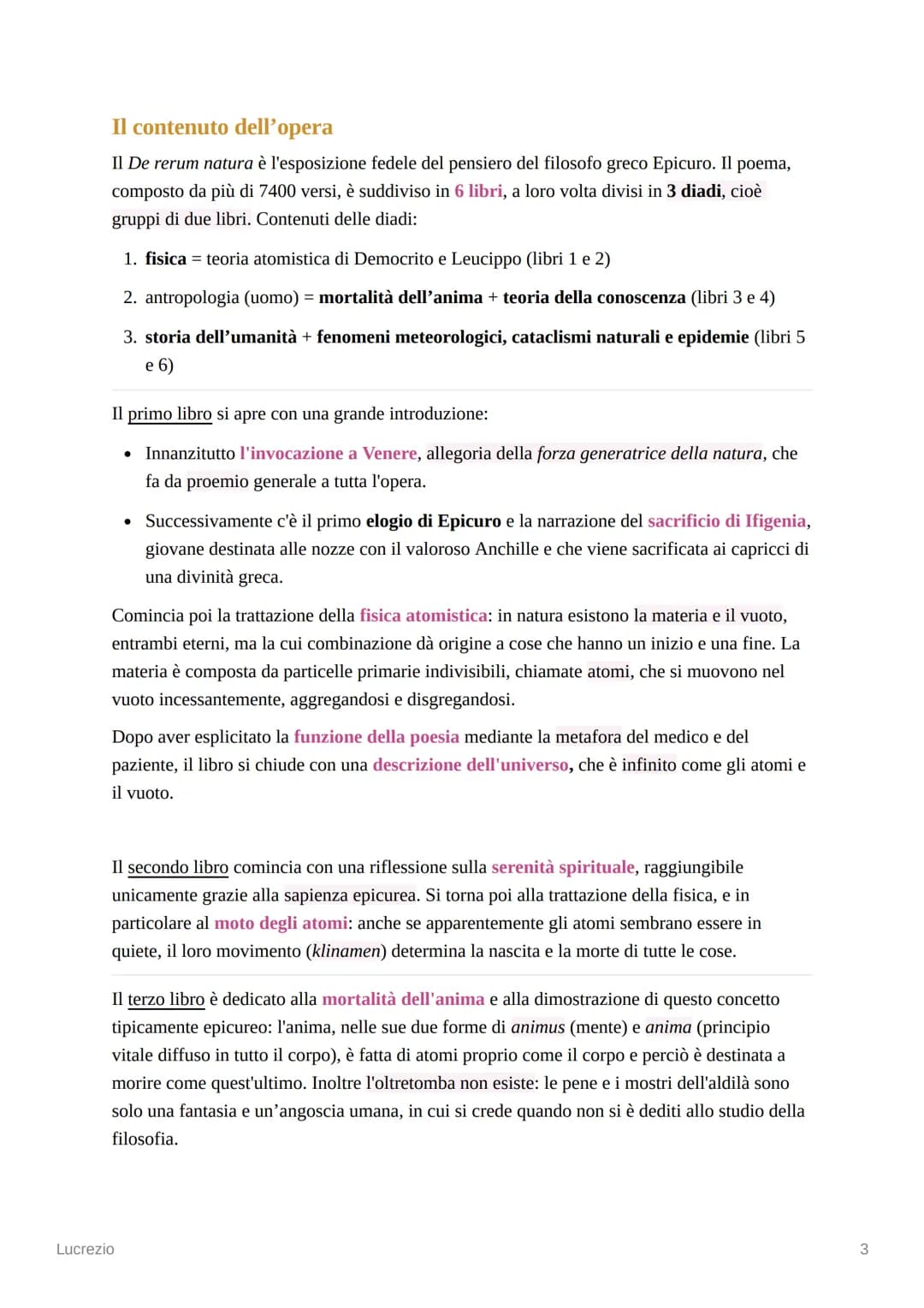 Lucrezio
Le notizie sulla vita
• Lucrezio è un personaggio molto misterioso: le notizie biografiche che lo riguardano,
infatti, sono molto i