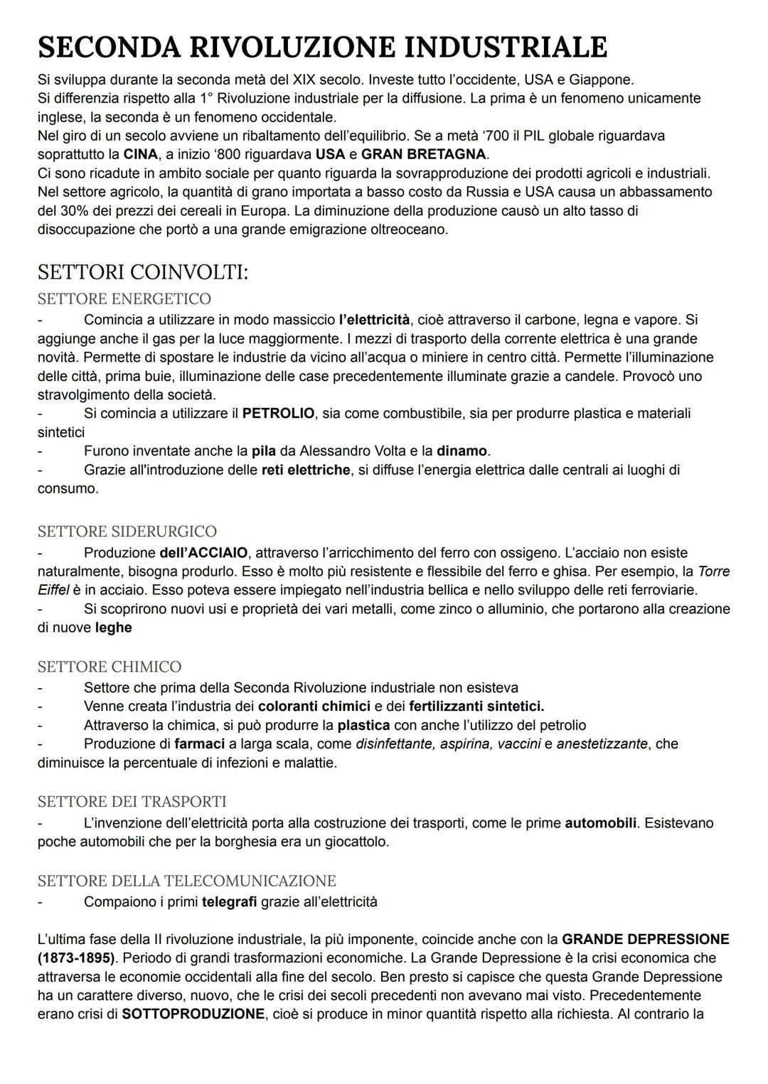 La Seconda Rivoluzione Industriale e l'Imperialismo: Riassunto per Studenti