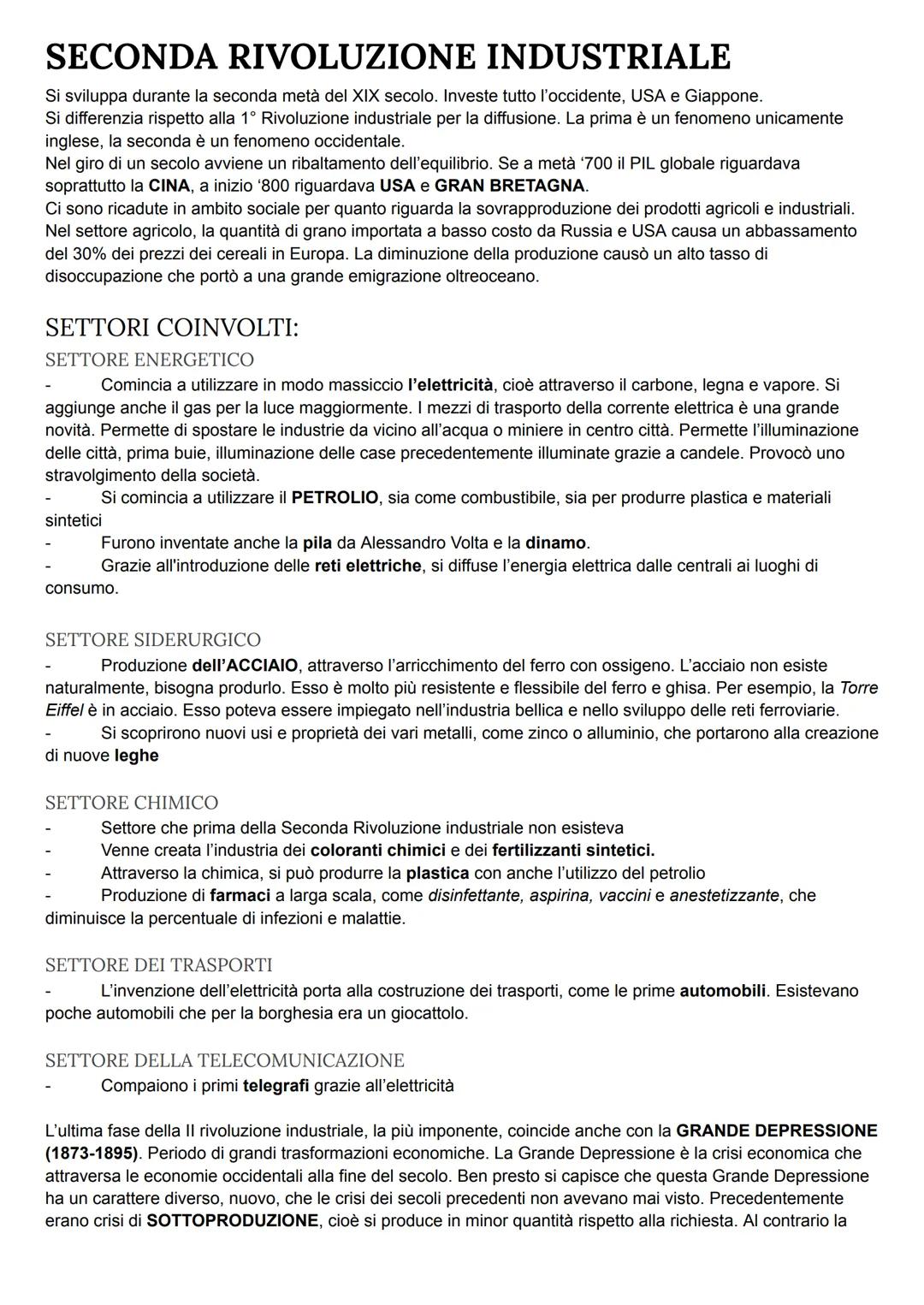 SECONDA RIVOLUZIONE INDUSTRIALE
Si sviluppa durante la seconda metà del XIX secolo. Investe tutto l'occidente, USA e Giappone.
Si differenzi
