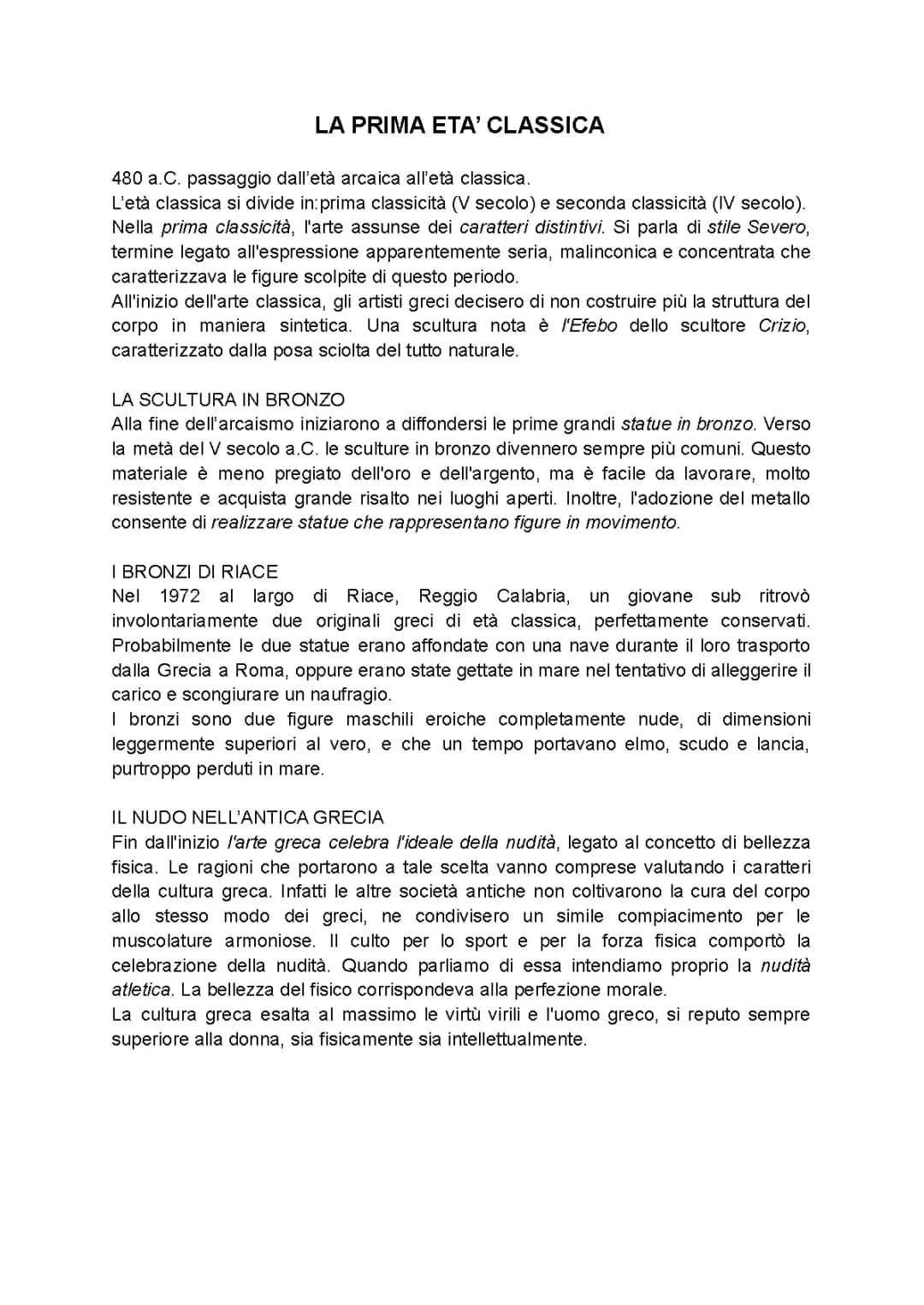 la prima età classica