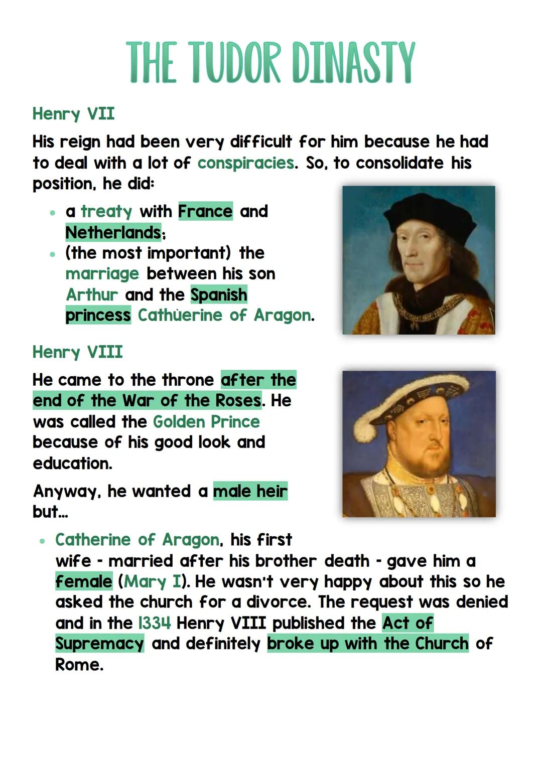 # THE TUDOR DINASTY

Henry VII

His reign had been very difficult for him because he had
to deal with a lot of conspiracies. So, to consolid