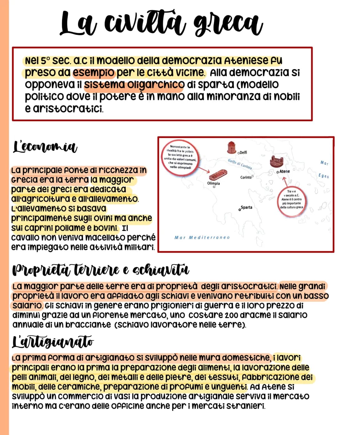La civiltà greca
Nel 5° sec. a.c il modello della democrazia Ateniese fu
preso da esempio per le città vicine. Alla democrazia si
opponeva i