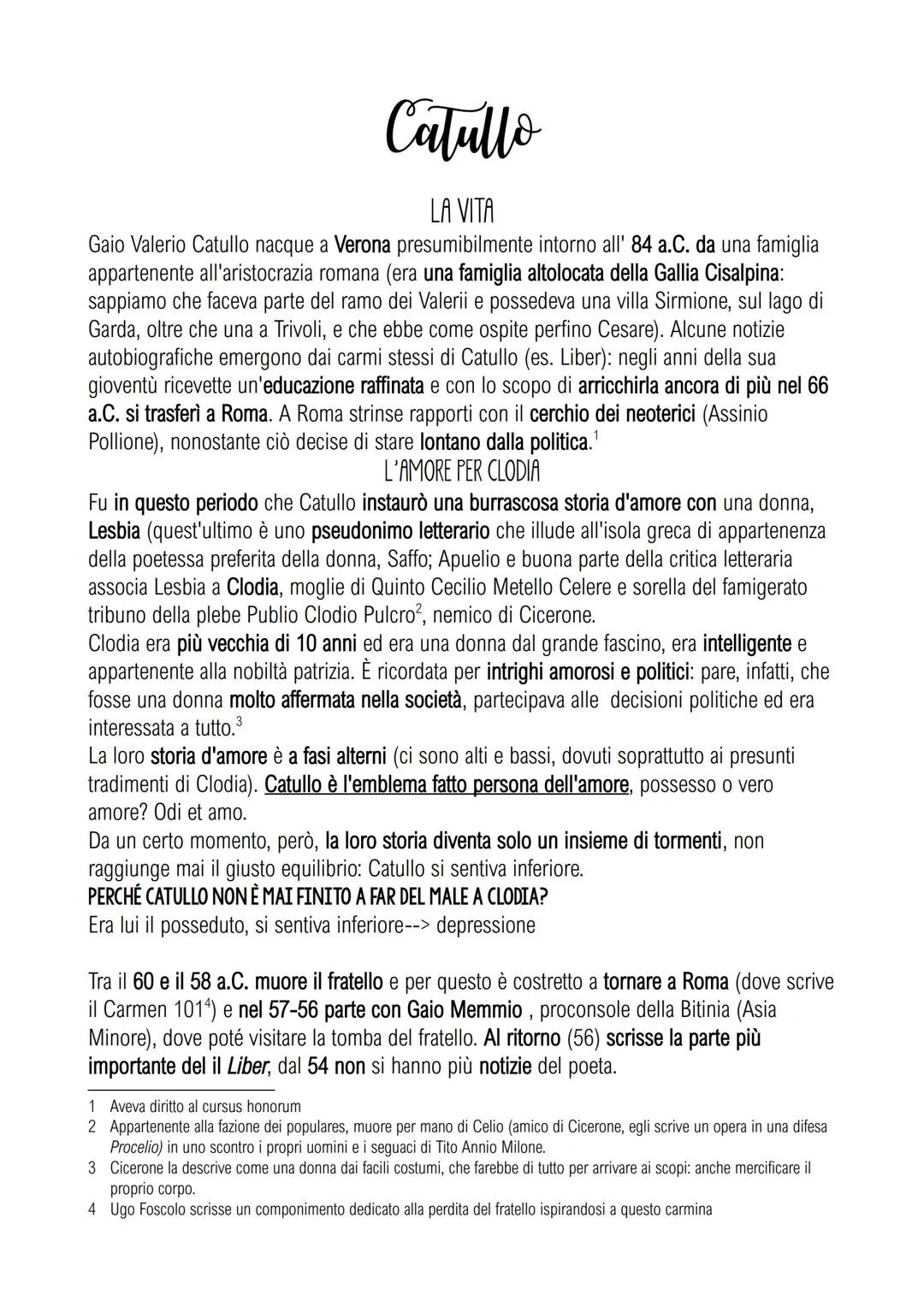 Catullo
LA VITA
Gaio Valerio Catullo nacque a Verona presumibilmente intorno all' 84 a.C. da una famiglia
appartenente all'aristocrazia roma