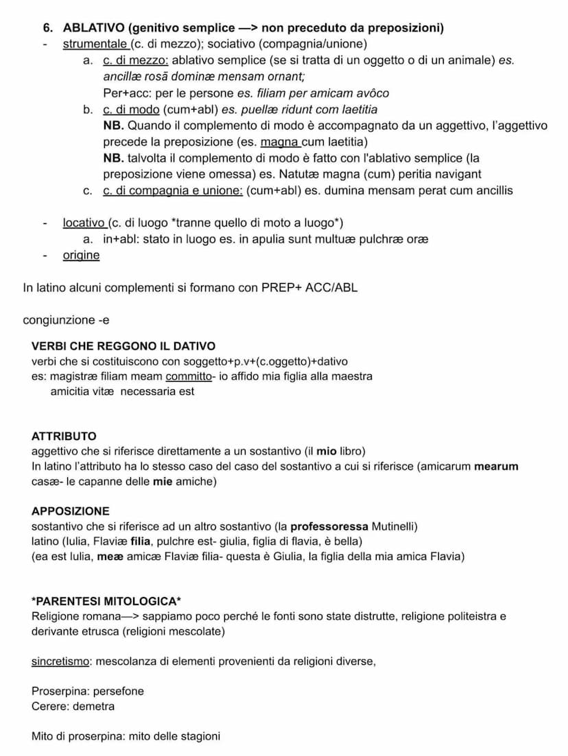 nominativo (soggetto)
genitivo (c specificazione)
dativo (c. termine)
accusativo (c. oggetto)
vocativo (c. vocazione)
ablativo (c. mezzo)
Fl