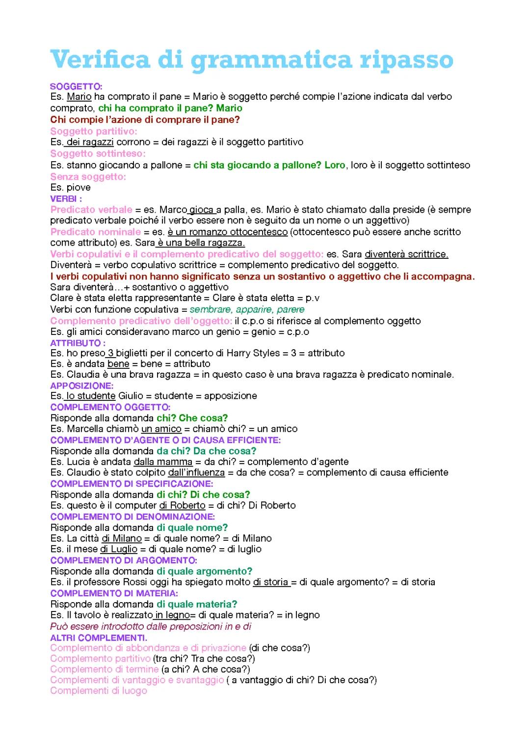 analisi grammaticale e logica