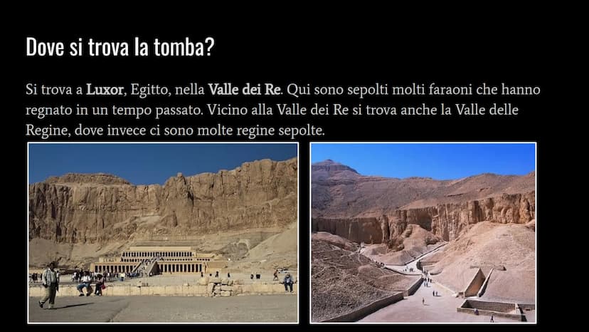 La Valle dei Re
Tutankhamon Chi era Tutankhamon?
Tutankhamon era un giovane Faraone della XVIII dinastia. Era un sovrano molto
giovane ed è 