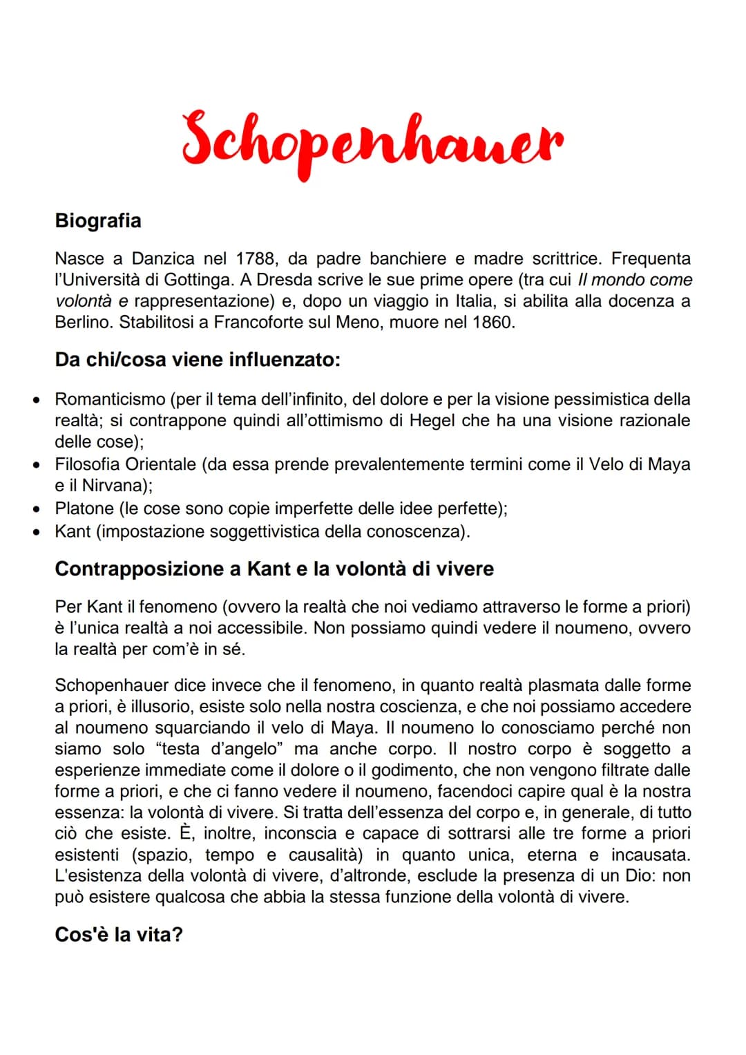 Schopenhauer
Biografia
Nasce a Danzica nel 1788, da padre banchiere e madre scrittrice. Frequenta
l'Università di Gottinga. A Dresda scrive 