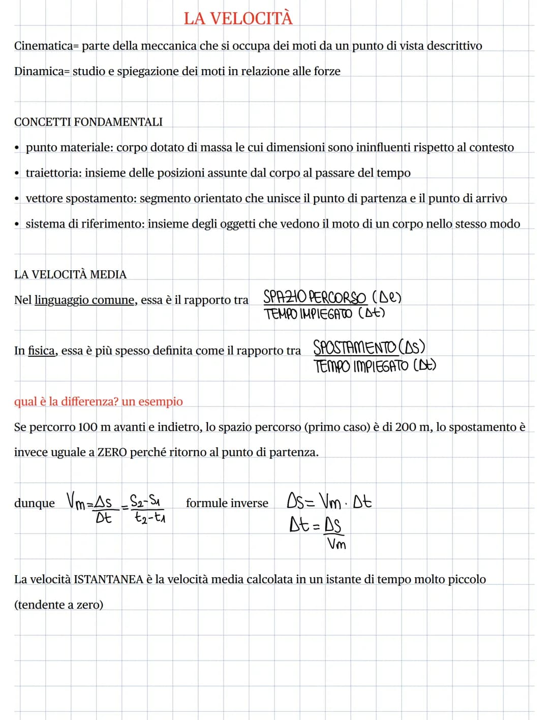 LA VELOCITÀ
Cinematica parte della meccanica che si occupa dei moti da un punto di vista descrittivo
Dinamica= studio e spiegazione dei moti