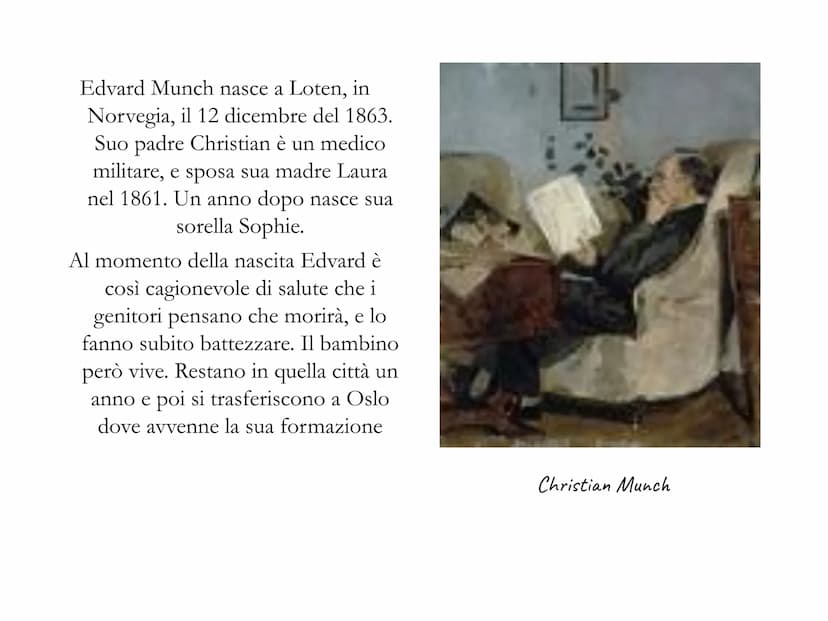 E. Munch
«Ho ricevuto in eredità due dei più terribili nemici
dell'umanità: la tubercolosi e la malattia mentale.
La malattia, la follia e l