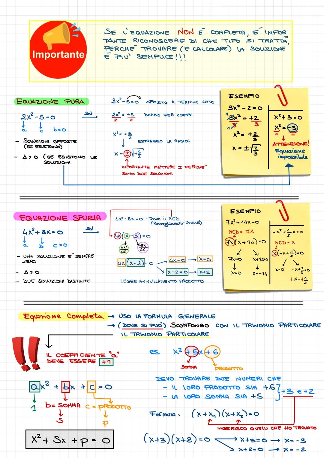 EQUAZIONI IT GRADO
ax²+bx+c=O
bx + ci
A=
↓
COEFF. NUMERICI
RICORDA
• UN':
EQUAZIONE DI SECONDO GRADO HA DUE SOLUZIONI (Se esistomo)
• SE UI 
