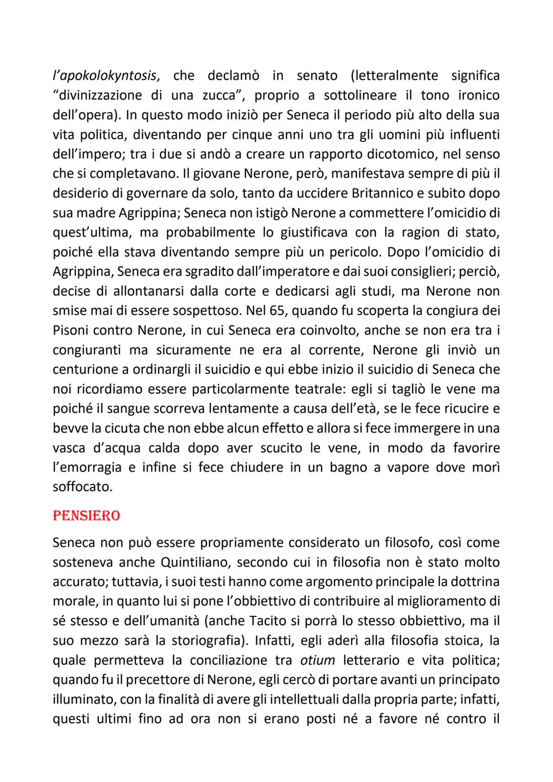 SENECA
Quando diciamo che Seneca ha condotto una vita all'insegna della
grandezza ci riferiamo alla fama che Seneca ha in tutta la letteratu