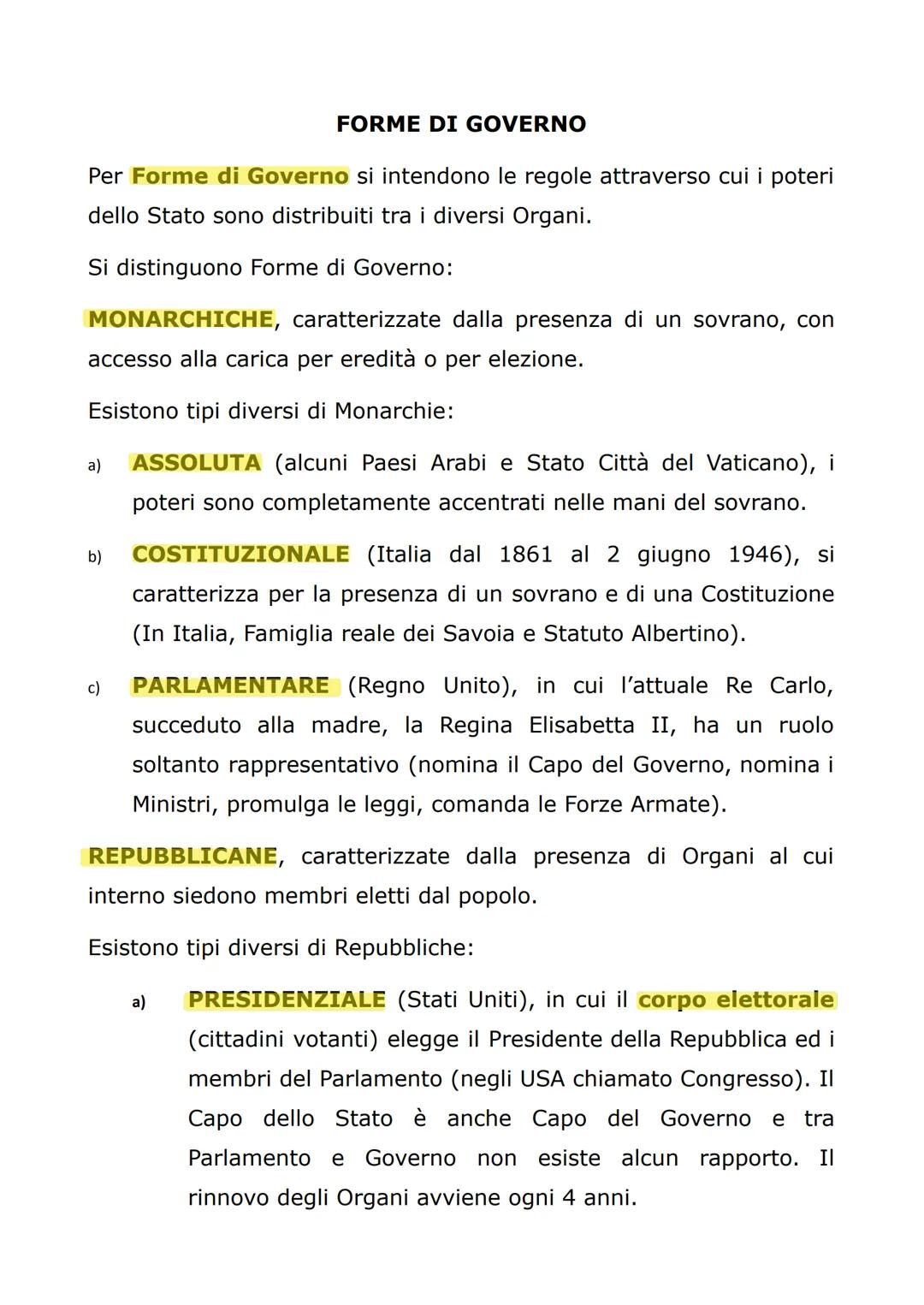 # FORME DI GOVERNO

Per Forme di Governo si intendono le regole attraverso cui i poteri
dello Stato sono distribuiti tra i diversi Organi.


