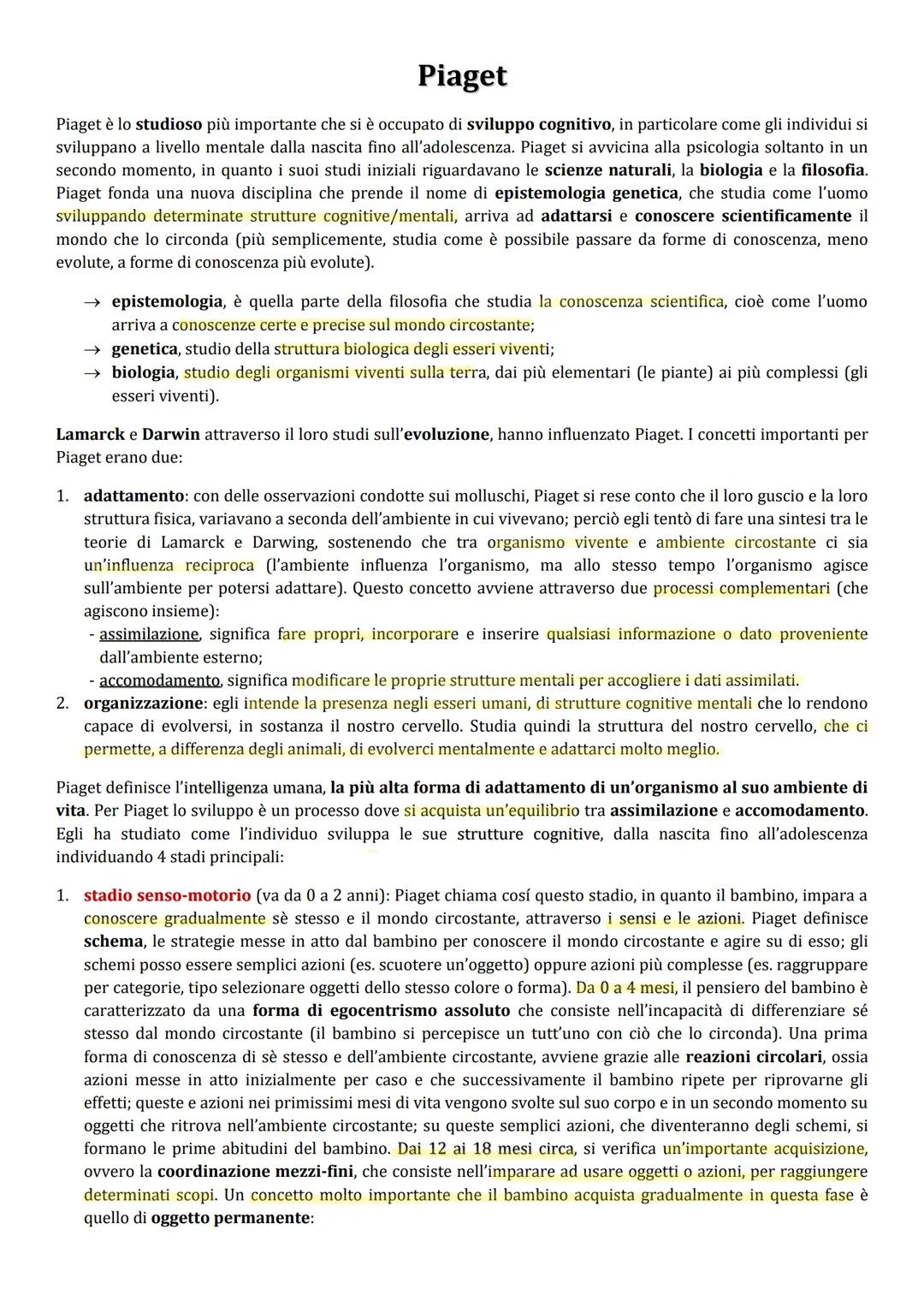Piaget
Piaget è lo studioso più importante che si è occupato di sviluppo cognitivo, in particolare come gli individui si
sviluppano a livell