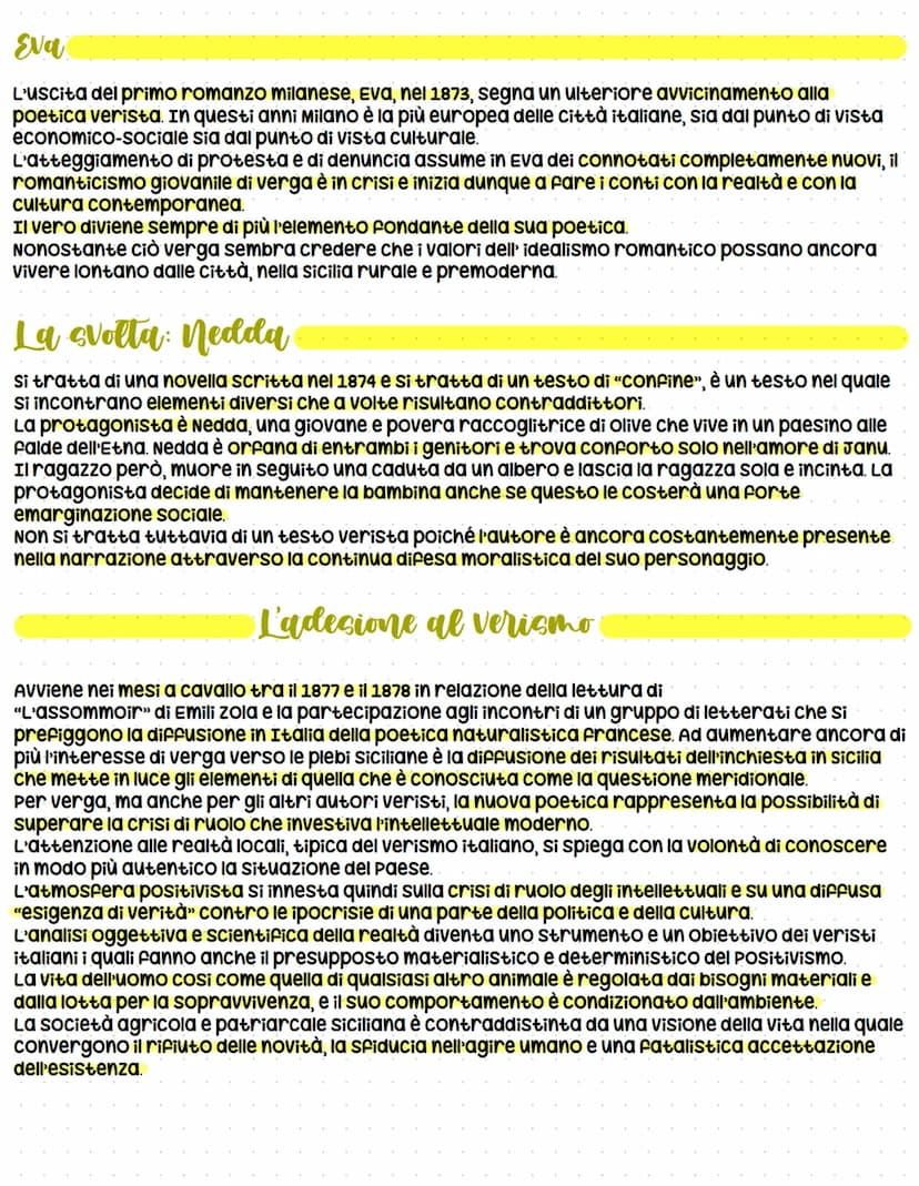Il verismo
Riprende i temi e la poetica del naturalismo francese, sviluppandosi in un contesto ben
definito da un punto di vista storico e c