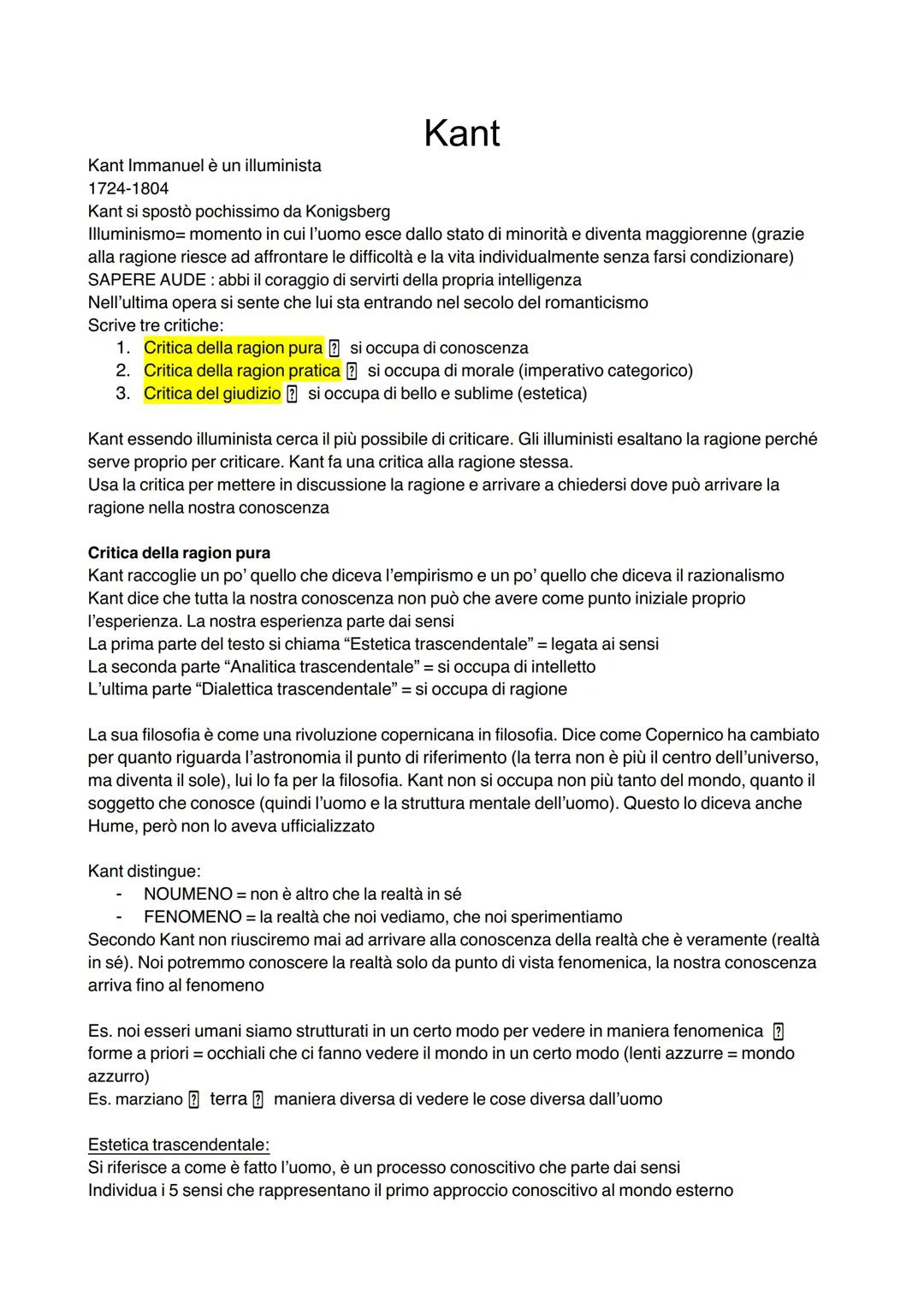 Kant
Kant Immanuel è un illuminista
1724-1804
Kant si spostò pochissimo da Konigsberg
Illuminismo= momento in cui l'uomo esce dallo stato di