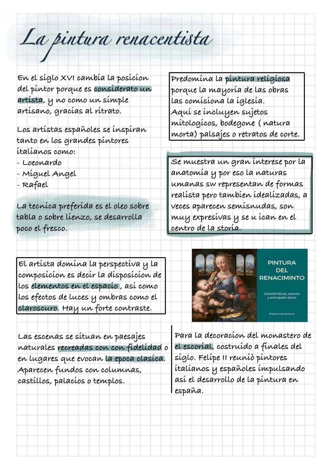 La
a pintura renacentista
En el siglo XVI cambia la posicion
del pintor porque es considerato un
artista, y no como un simple
artisano, grac