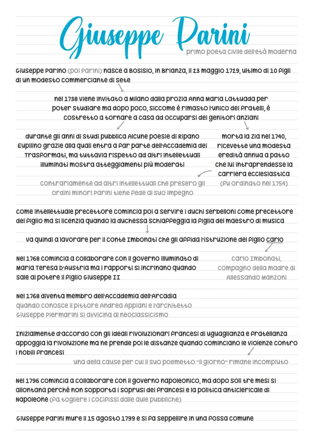 Giuseppe Parini
primo poeta civile dell'età moderna
Giuseppe Parino (poi parini) nasce a BOSiSio, in Brianza, il 23 maggio 1729, ultimo di 1