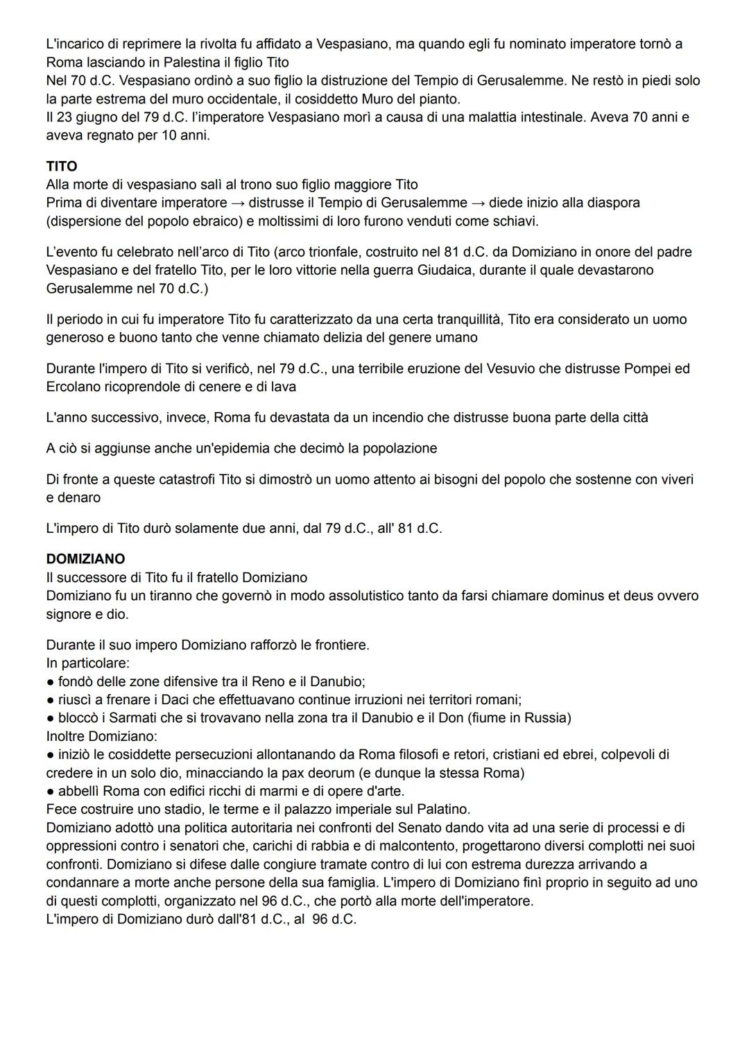 LA DINASTIA FLAVIA
Dopo la morte di Nerone (68 d.C.) venne a mancare un legittimo successore (non aveva figli); nacque così
un'aspra guerra 