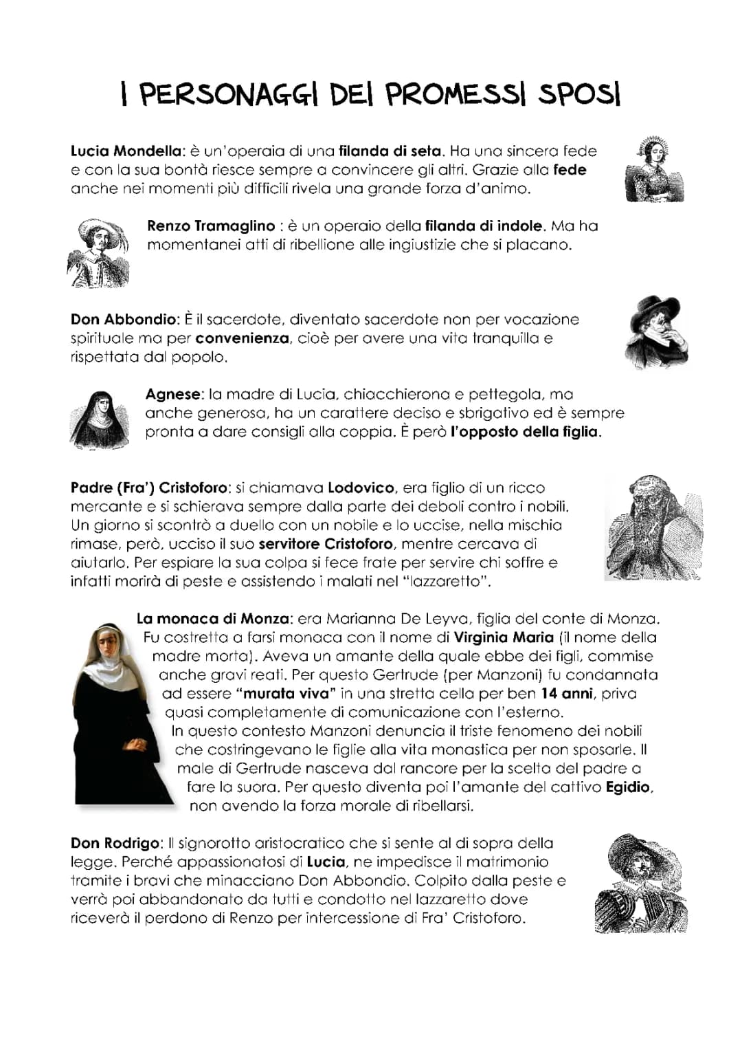 Analisi e Schema dei Personaggi nei Promessi Sposi
