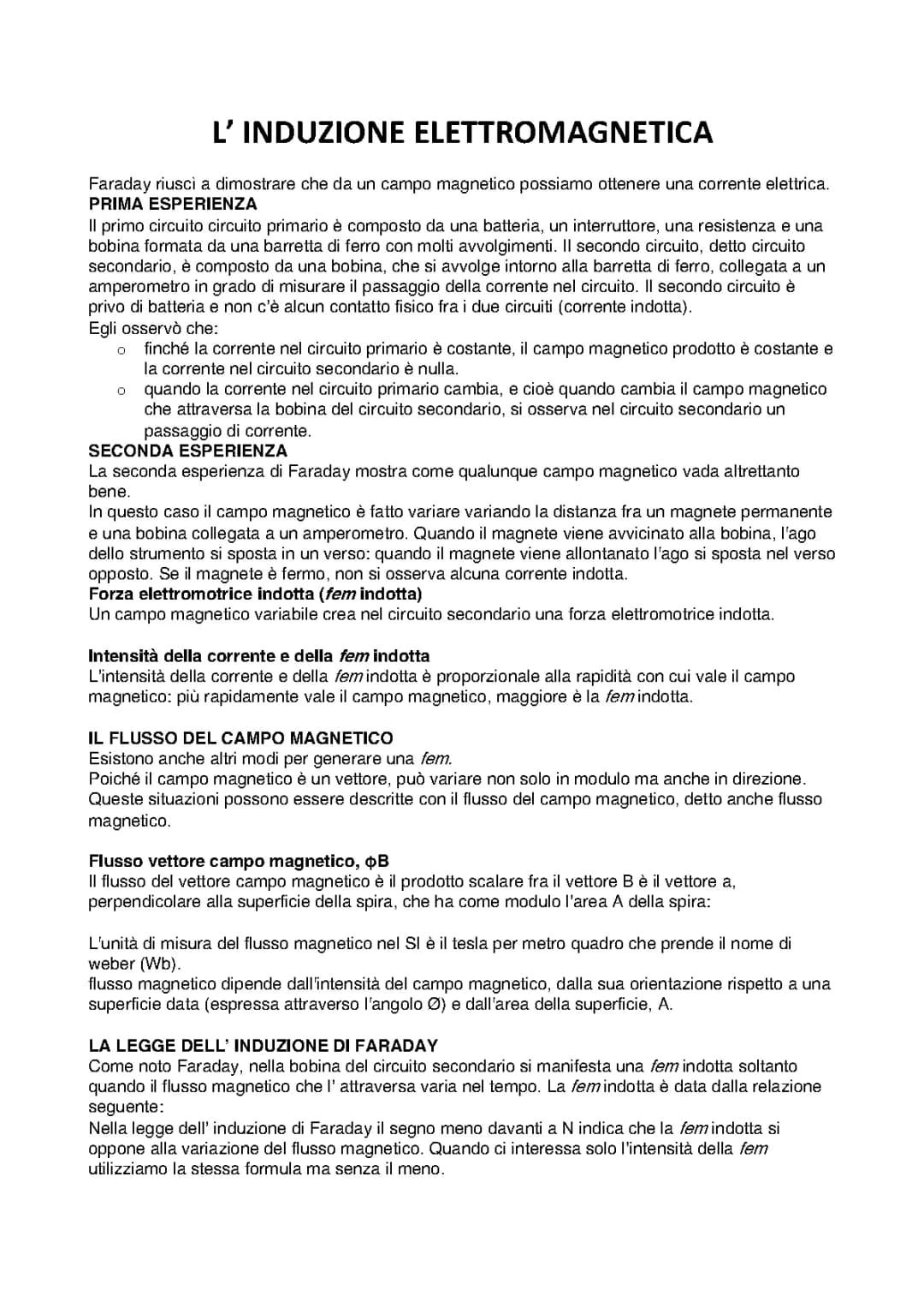 L’ INDUZIONE ELETTROMAGNETICA 