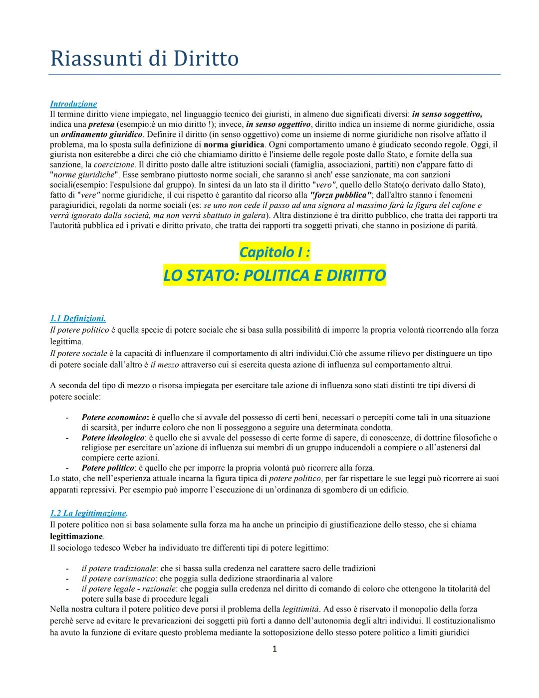 Riassunti di Diritto
Introduzione
Il termine diritto viene impiegato, nel linguaggio tecnico dei giuristi, in almeno due significati diversi
