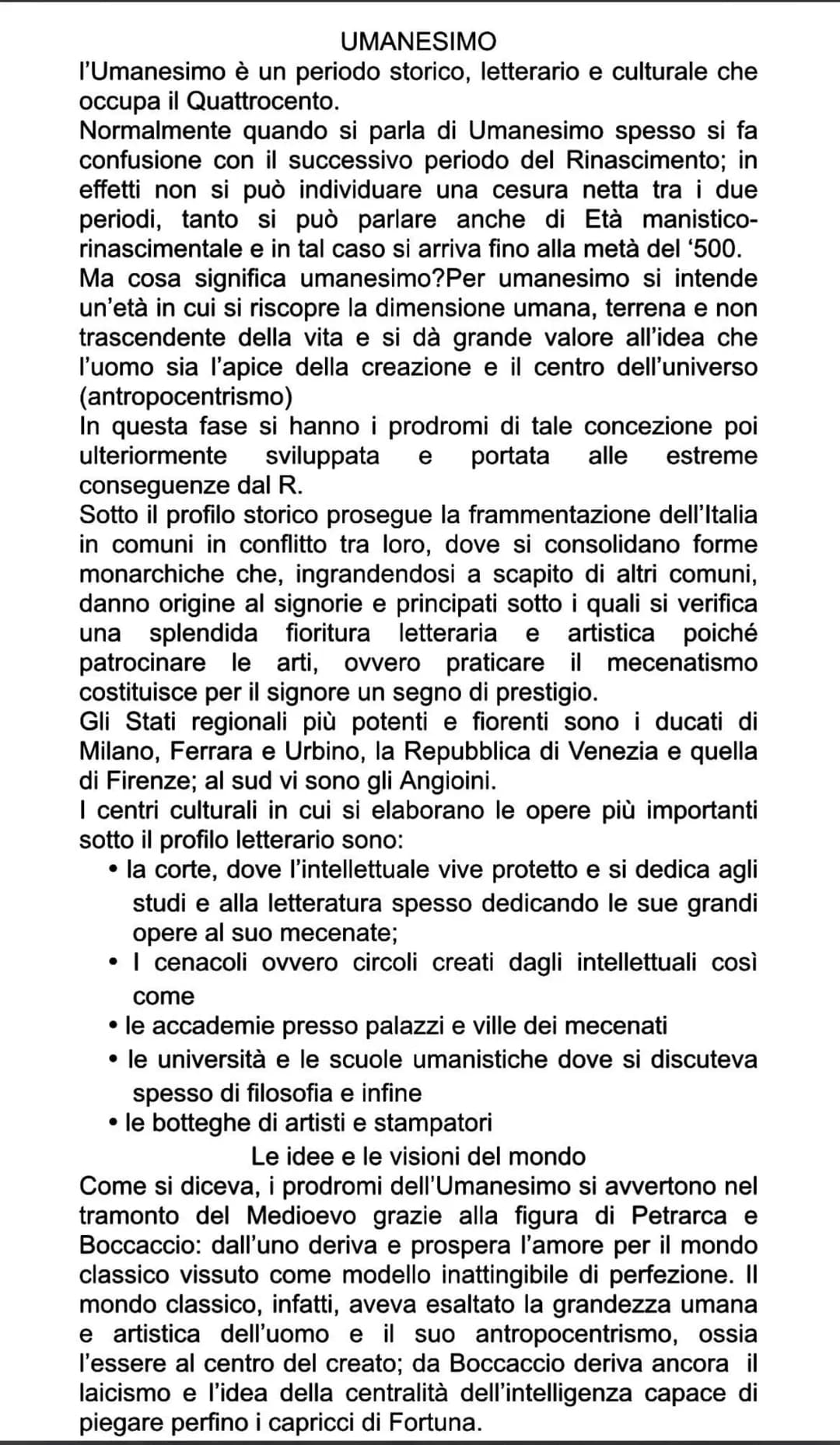 UMANESIMO
l'Umanesimo è un periodo storico, letterario e culturale che
occupa il Quattrocento.
Normalmente quando si parla di Umanesimo spes