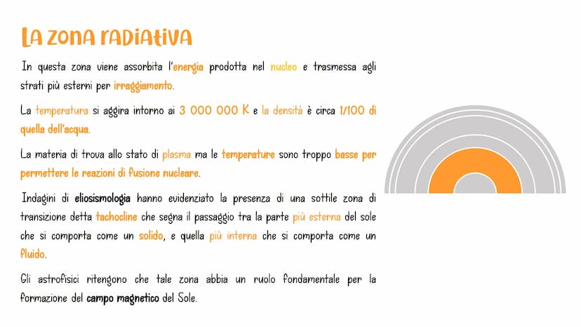 La struttura
DEL SOLE Involucri interni
NUCLEO
La regione centrale del Sole.
ZONA RADIAtiva
Qui avviene la trasmissione di
energia per irrag
